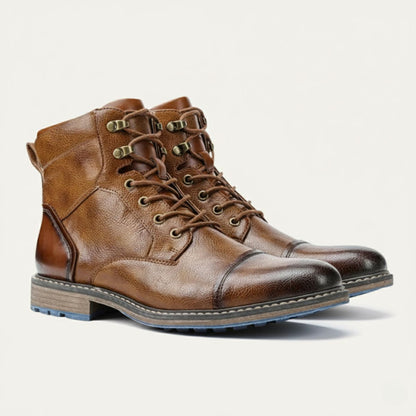 Men's Leather Hiking Boots Rugged Outdoor Brown - Fashinoza