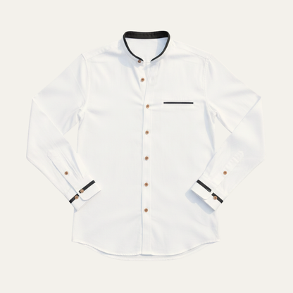 Men's Business Button Up Shirt Standing Collar Cotton White