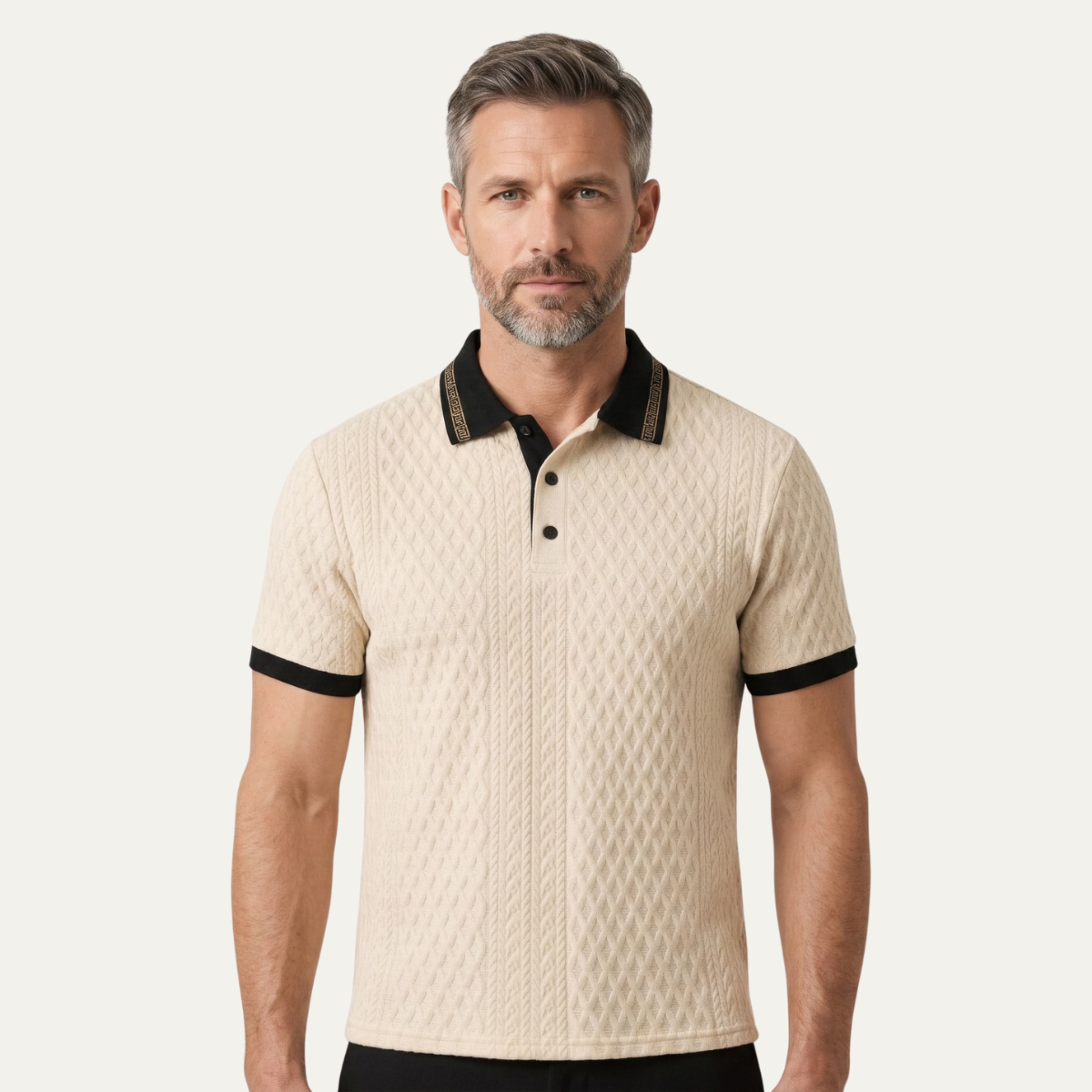 Men's Apricot Knitted Polo Shirt Rib Knit Details