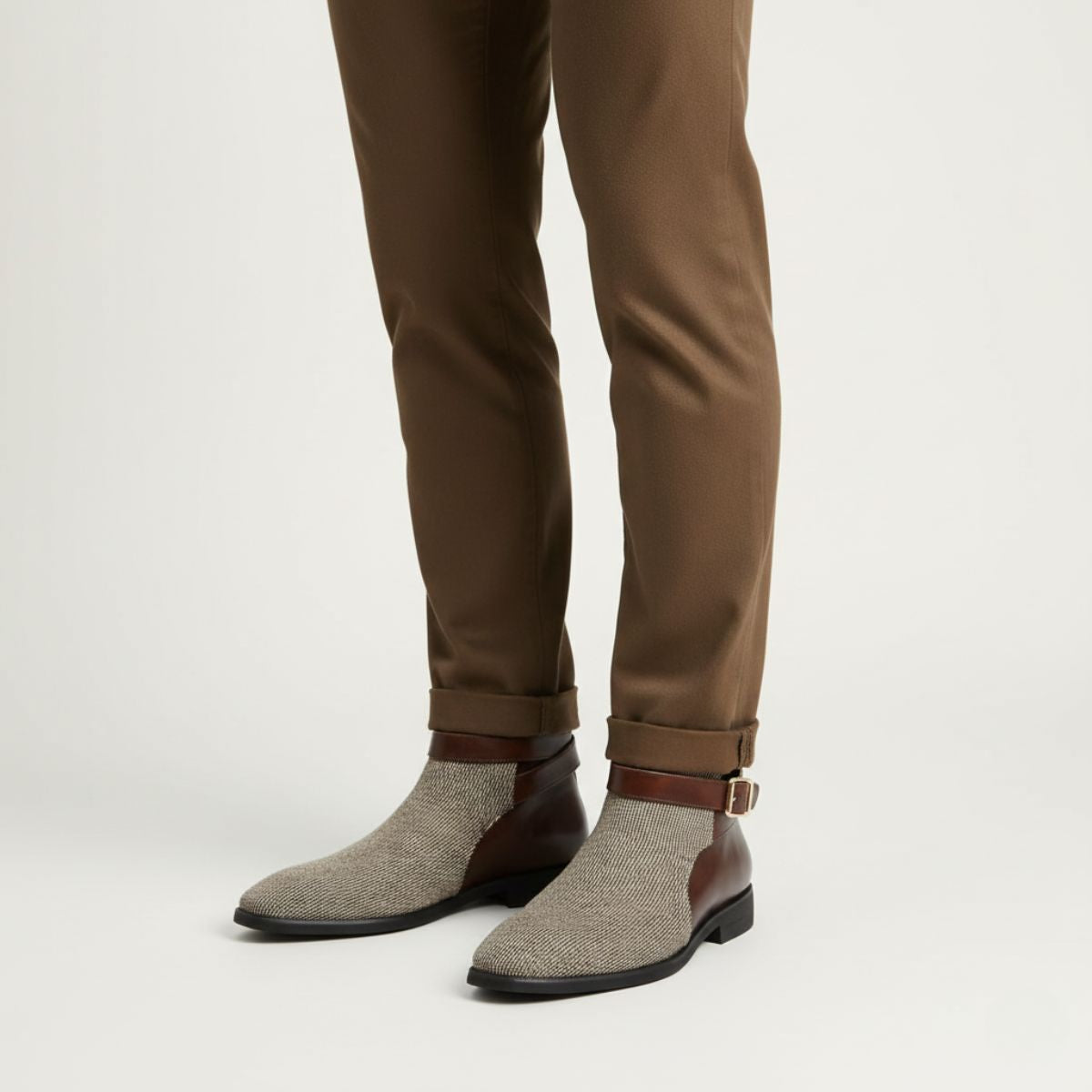 Men's Chelsea Boots Leather Buckle Brown