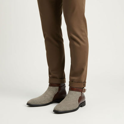 Men's Chelsea Boots Leather Buckle Brown