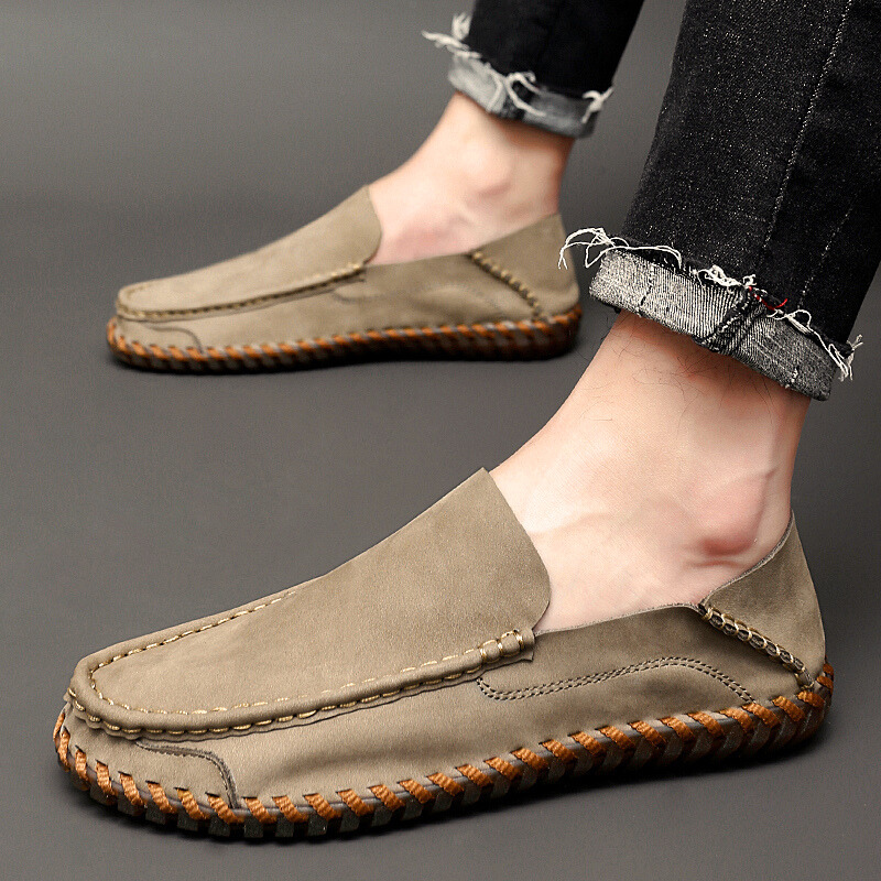 Men's Loafers Moc Toe Leather Comfortable Casual Brown - 
Fashinoza