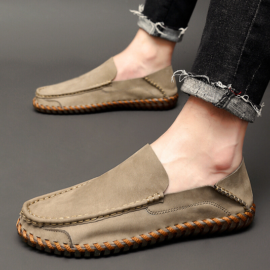 Men's Loafers Moc Toe Leather Comfortable Casual Brown - 
Fashinoza