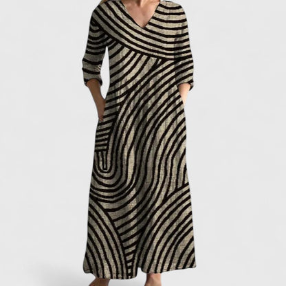Abstract Stripe Flow Midi Dress