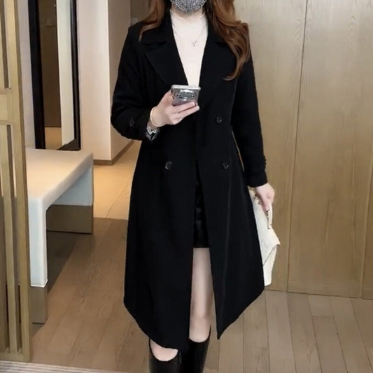 Women's Trench Coat Notched Neckline Design - Fashinoza