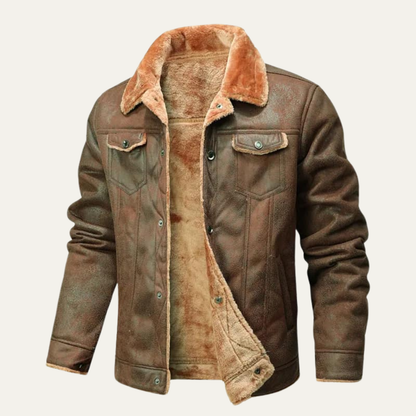 Men's Shearling Leather Biker Jacket - Fashinoza