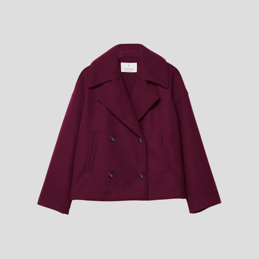 Double Breasted Short Coat Elegant Wool