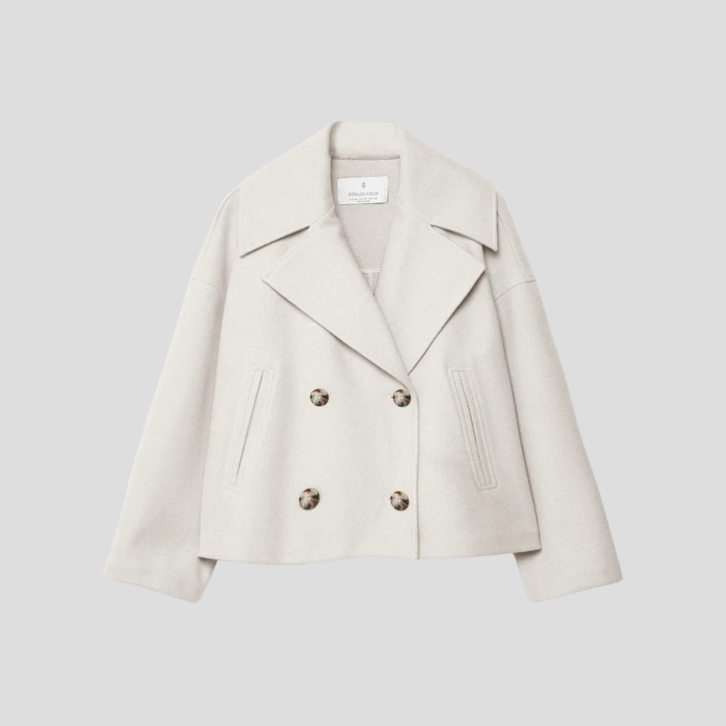 Double Breasted Short Coat Elegant Wool - Fashinoza