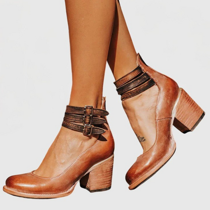Alana | Womens Buckle Strap Block Heel Boots