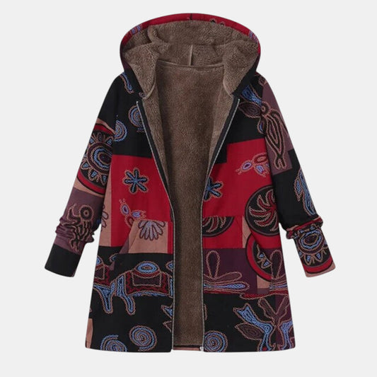 Women's Abstract Patchwork Hoodie Coat - Fashinoza
