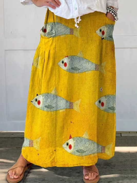 Elli Women's Vintage Fish Pocket Skirt - Fashinoza