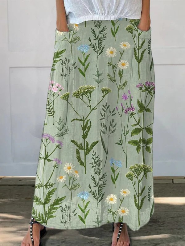 Women's Printed Pocket Skirt Floral Pattern - Fashinoza