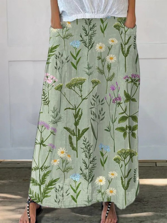 Women's Printed Pocket Skirt Floral Pattern - Fashinoza