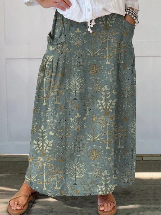 Women's Printed Pocket Skirt Elastic Waistband Woodland Pattern - Fashinoza