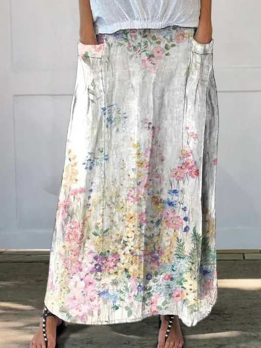 Women's Floral Pocket Skirt Elastic Waistband - Fashinoza