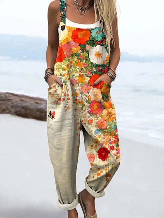 Women's Floral Jumpsuit Vintage Style - Fashinoza