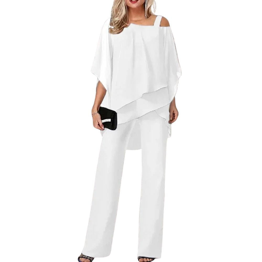 Vivienne Women's Chiffon Pantsuit Batwing Sleeves Wide Leg