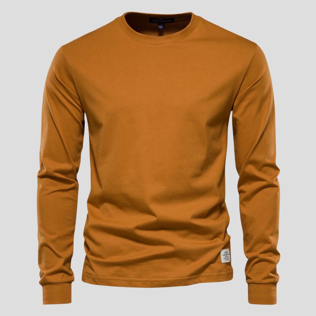 Men's Long Sleeve Round Neck Shirt Classic Cotton