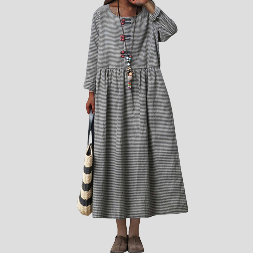 Women's Long Sleeve Maxi Dress High Waist Swing Style - Fashinoza