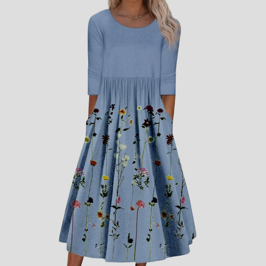 Women's Floral Half Sleeve Round Neck Dress - Fashinoza