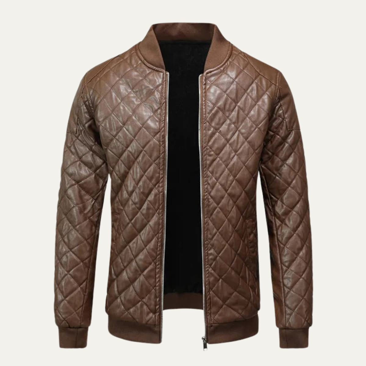 Men's Leather Bomber Jacket Quilted Winter Black - Fashinoza