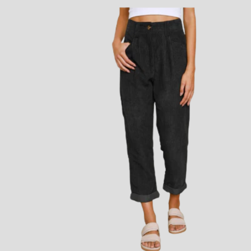 Corduroy Trousers Casual Textured Beige - Fashinoza
