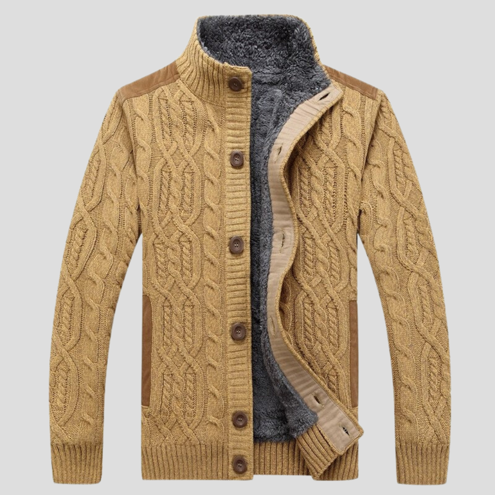 Men's Plush Lined Cardigan Sweater - Fashinoza