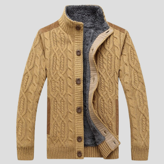 Men's Plush Lined Cardigan Sweater - Fashinoza