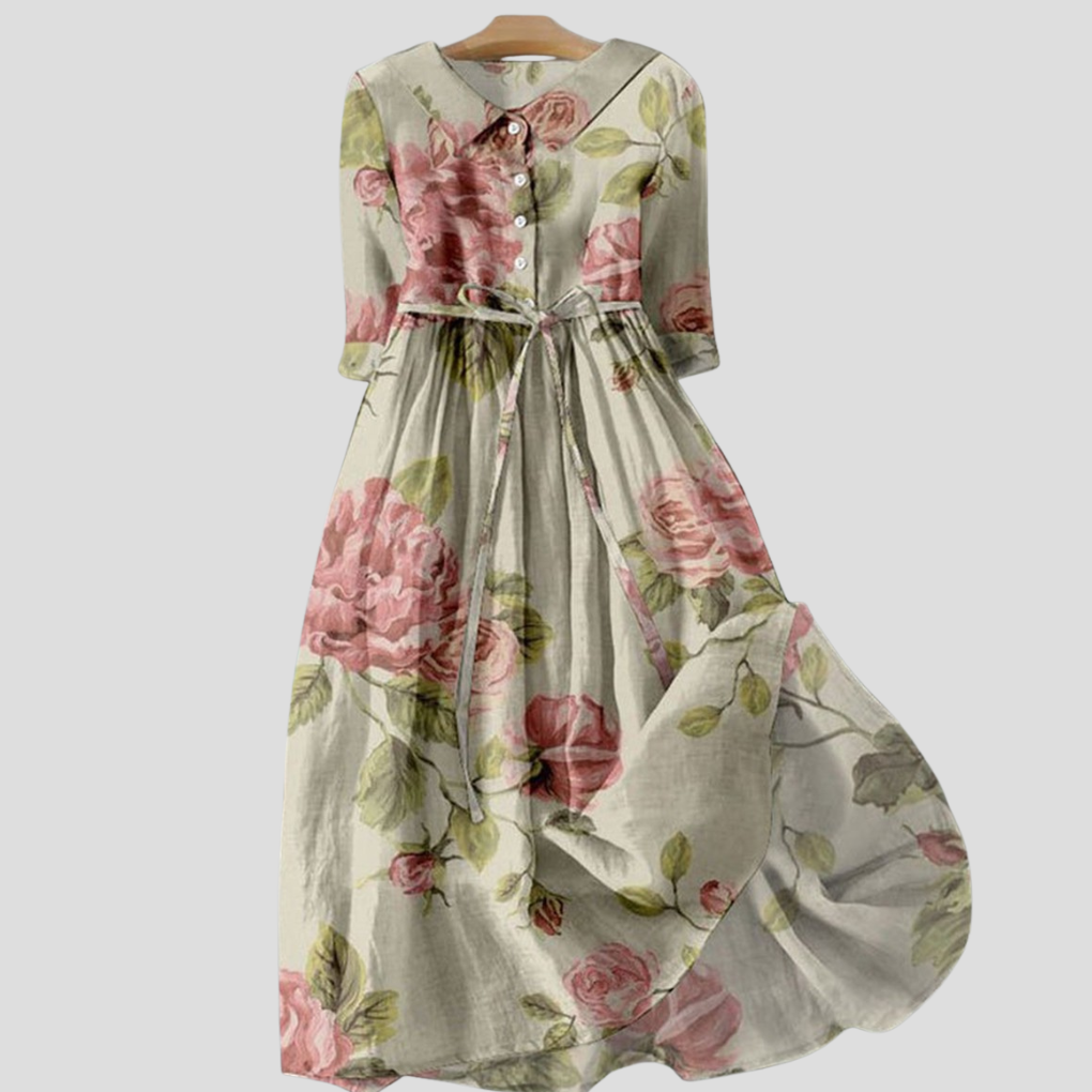 Women's Floral Lapel Dress - Fashinoza