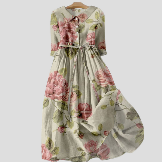 Women's Floral Lapel Dress - Fashinoza