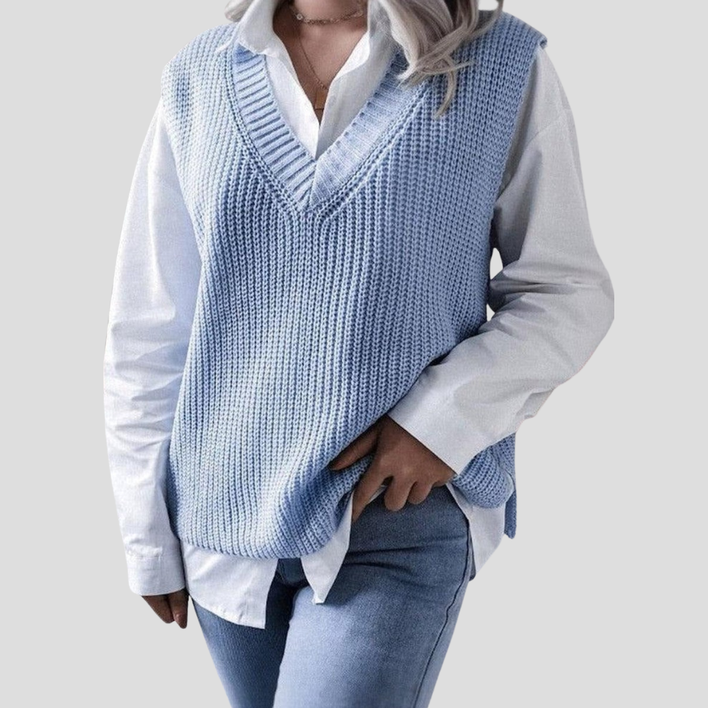 Women's Sleeveless V-Neck Sweater Blue - Fashinoza
