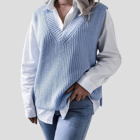 Women's Sleeveless V-Neck Sweater Blue - Fashinoza