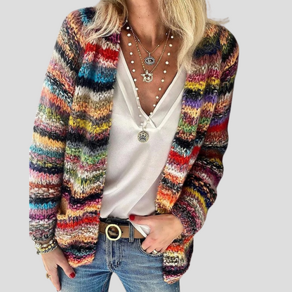 Women's Long-Sleeve Striped Cardigan - Fashinoza