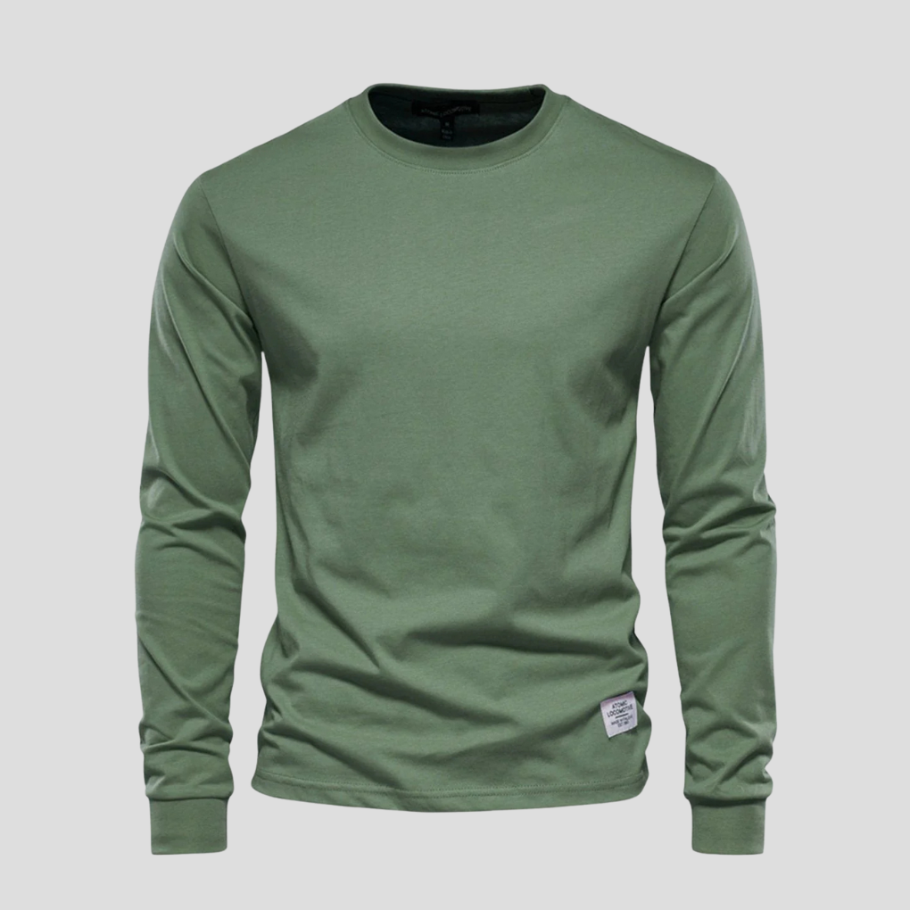 Men's Long Sleeve Round Neck Shirt Classic Cotton