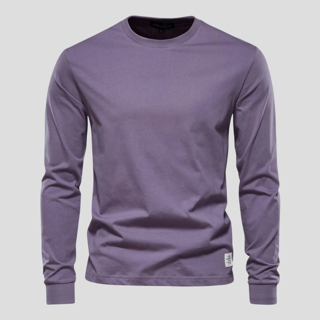 Men's Long Sleeved Round Neck Shirt Classic Cotton
