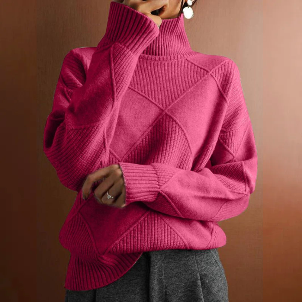 Women’s Textured Knit Turtleneck Sweater Cozy Ribbed