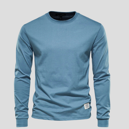 Men's Long Sleeved Round Neck Shirt Classic Cotton