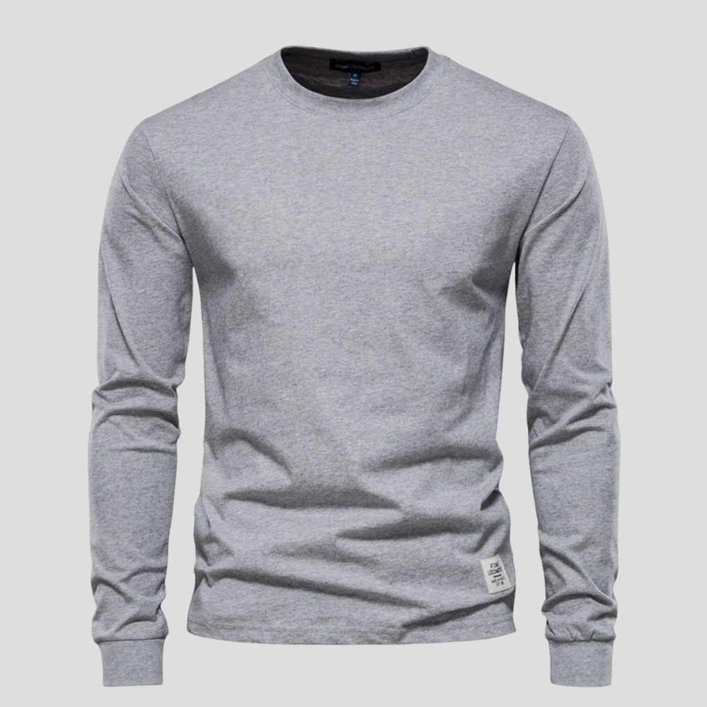 Men's Long Sleeved Round Neck Shirt Classic Cotton