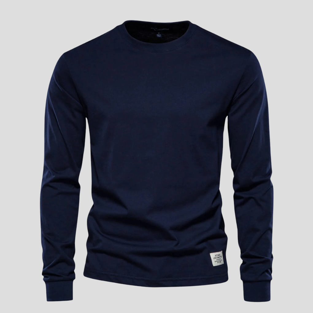 Men's Long Sleeved Round Neck Shirt Classic Cotton