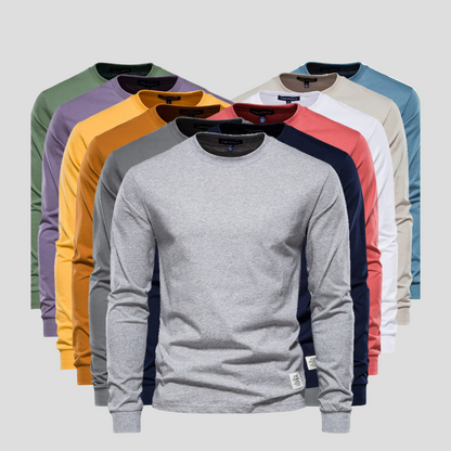 Men's Long Sleeved Round Neck Shirt Classic Cotton - Fashinoza