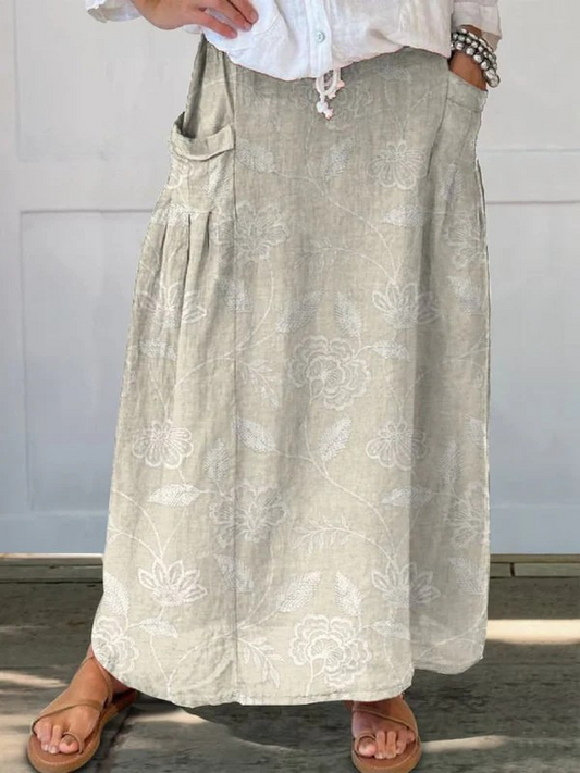 Women's Elastic Waist Skirt Floral Print With Pockets - Fashinoza