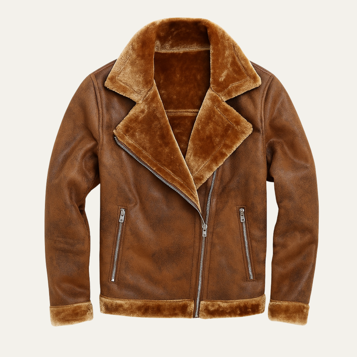 Men's Leather Aviator Jacket Winter Fleece Lining - Fashinoza
