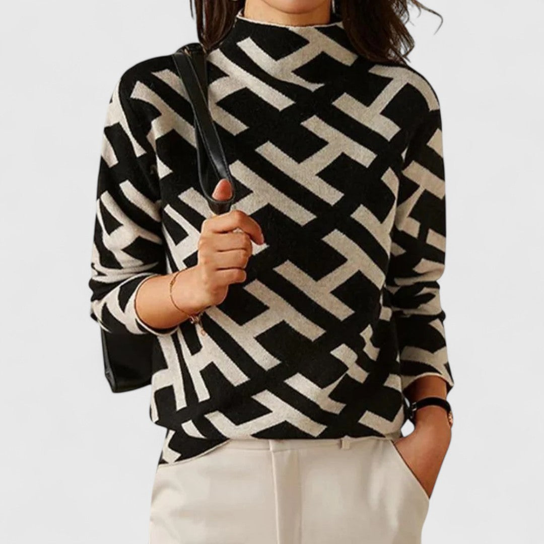 Women's High Neck Patterned Sweater - Fashinoza