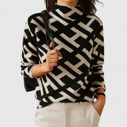 Women's High Neck Patterned Sweater - Fashinoza