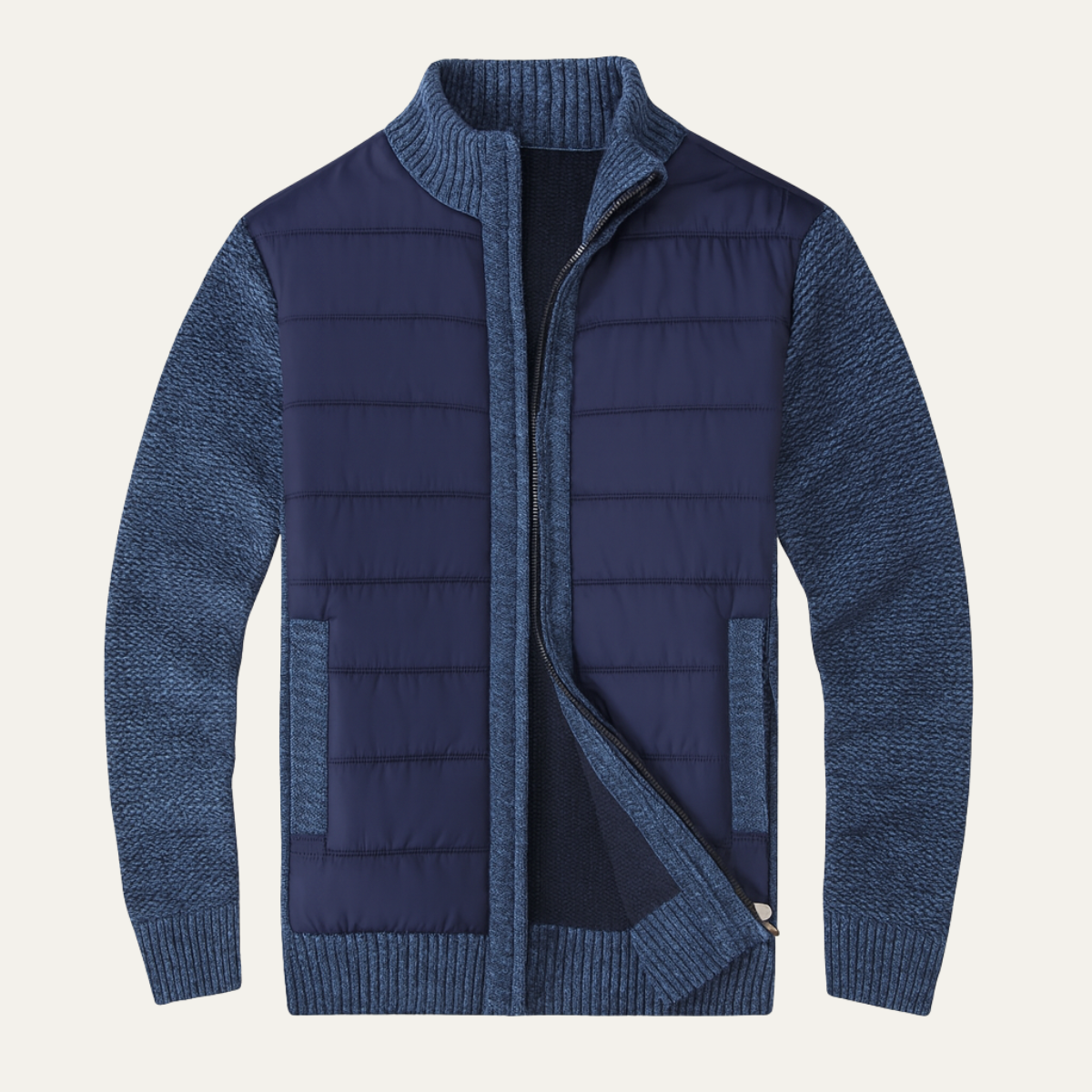 Men's Winter Puffer Jacket Zip Up Knit Sleeve - Fashinoza