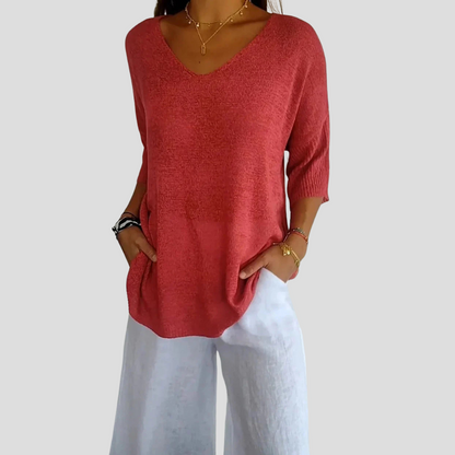 Women's Knit V-Neck Casual - Fashinoza