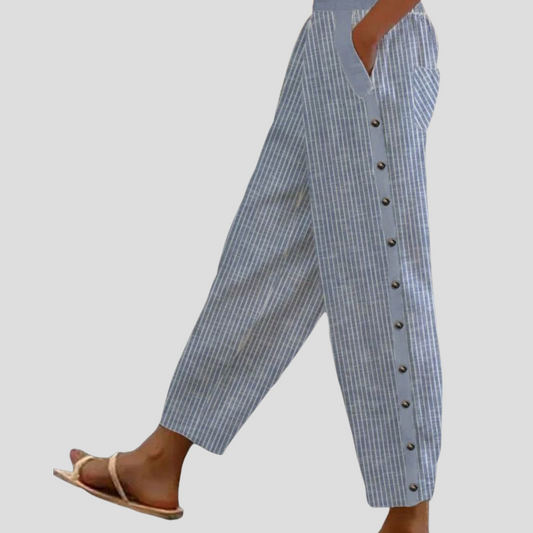Women's Striped Loose Fit Pants With Pockets - Fashinoza