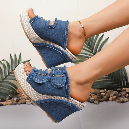 Women's Wedge Sandals Adjustable Buckle - Fashinoza