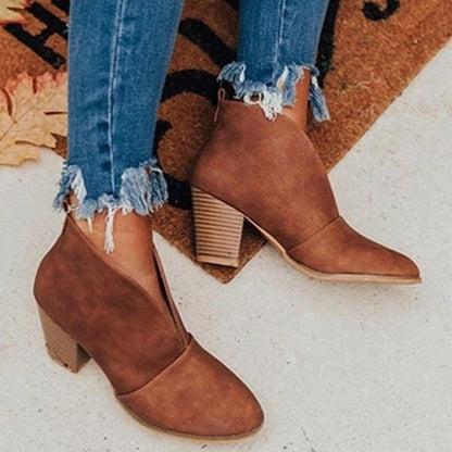 Women's V-Cut Ankle Boots Comfortable Everyday Wear - 
Fashinoza