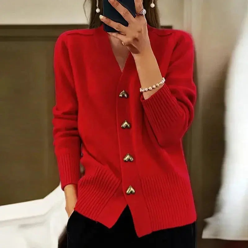 Women's V-Neck Cardigan Sweater - 
Fashinoza